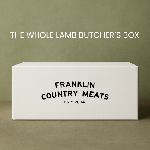 White box with 'Franklin Country Meats' branding on a brown background